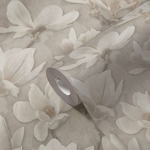 Tapetenrolle mit floralem Magnolienmuster in strukturierter Optik für Wanddekoration