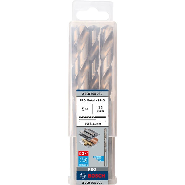 Bosch Metallbohrer Set, fünf Stück, 12 mm Durchmesser