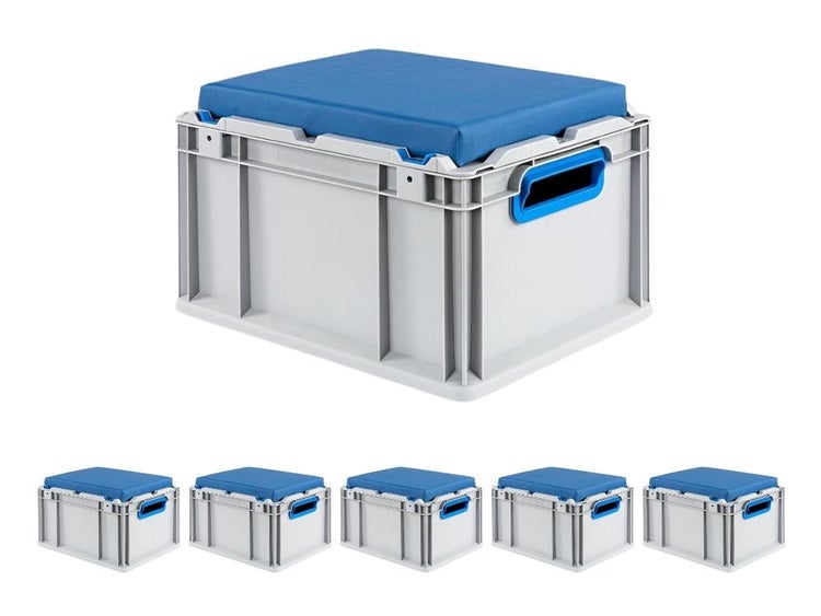 PROREGAL SparSet 6 x Eurobox NextGen Seat Box Blau HxBxT 26,5 x 30 x 40 cm 20 Liter Griffe Offen Eurobehälter Sitzbox Transportbox