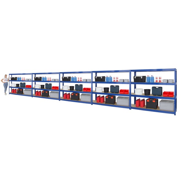 PROREGAL Mega Deal 5x Schwerlastregal Dino HxBxT 180 x 200 x 45 cm Fachlast 500 kg Blau