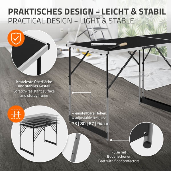 ECD Germany 3-teilig Tapeziertisch klappbar 100x60 cm, Schwarz, Alu Multifunktionstisch, höhenverstellbarer Mehrzwecktisch, Arbeitstisch bis 30 kg belastbar, Flohmarkttisch Campingtisch, mit Verbinder
