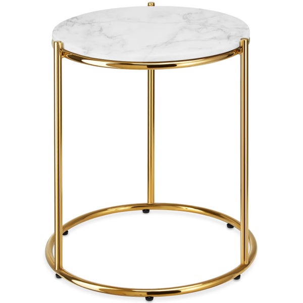Beistelltisch mit runder Marmorplatte und goldenem Metallgestell