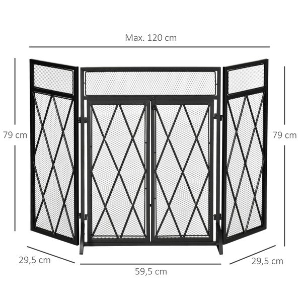 HOMCOM Funkenschutzgitter 3tlg. Design Schmiedeeisen Kaminschirm Kamin Funkenschutz Metall Schwarz 120 x 79 cm