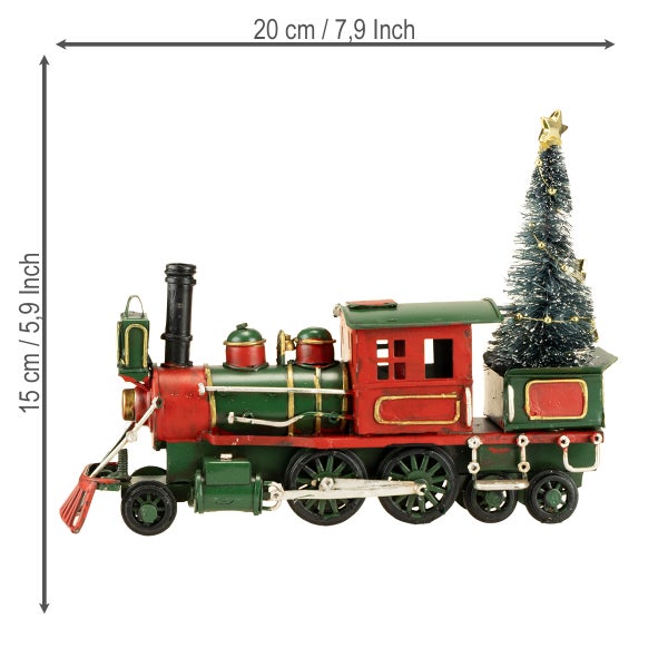 Dekorative Eisenbahn mit Weihnachtsbaum, 20 cm lang und 15 cm hoch