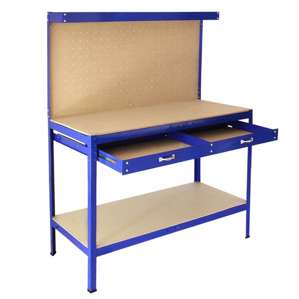 Werkbank mit Stecktafel und Schublade Blau