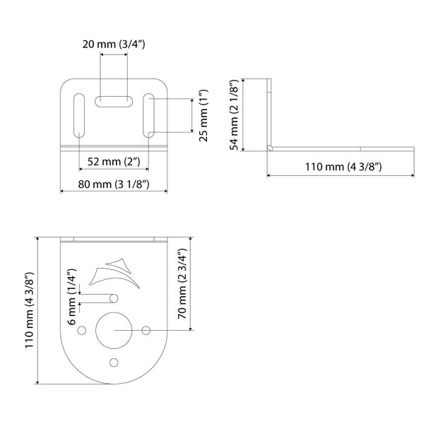 Technische Zeichnung eines L-Winkels mit Maßen: Breite 80 Millimeter, Länge 110 Millimeter, Höhe 54 Millimeter.