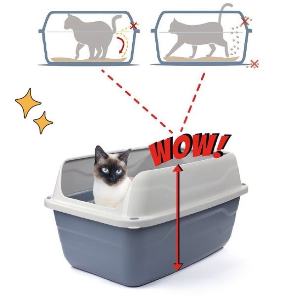 XXL Extra hohe Katzentoilette offene Katzenklo mit hohem Rand Jumbo Schalentoilette groß ohne Deckel hygenisch Katzen WC
