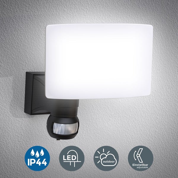 Außenstrahler - 20W, 2300lm, IP44, LED, mit Bewegungsmelder, neutralweiß, schwarz