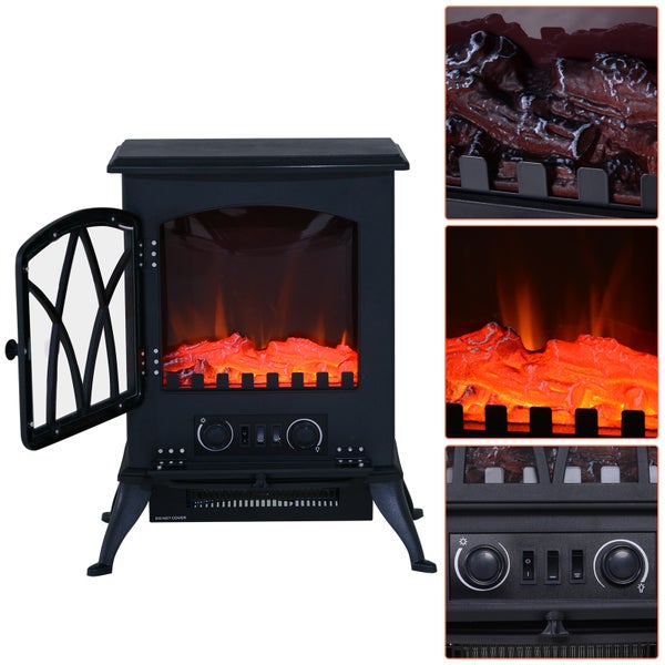 HOMCOM Elektrokamin (Modell6), L45 x B28,5 x H54 cm, Kunststoff und Sicherheitsglas, Schwarz
