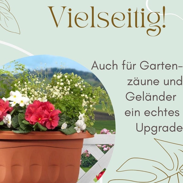 Blumenkasten mit blühenden Pflanzen für Gartenzäune und Geländer