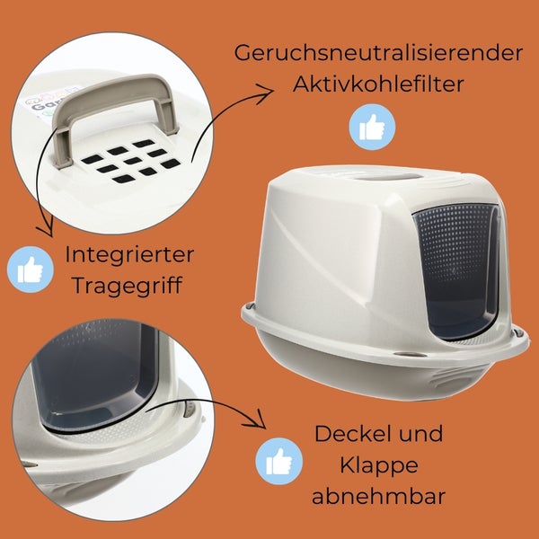 Katzenklo mit Deckel Aktivkohlefilter große XXL Katzentoilette für große Katzen WC Hauben Toilette Klo Indoor Outdoor grau modern