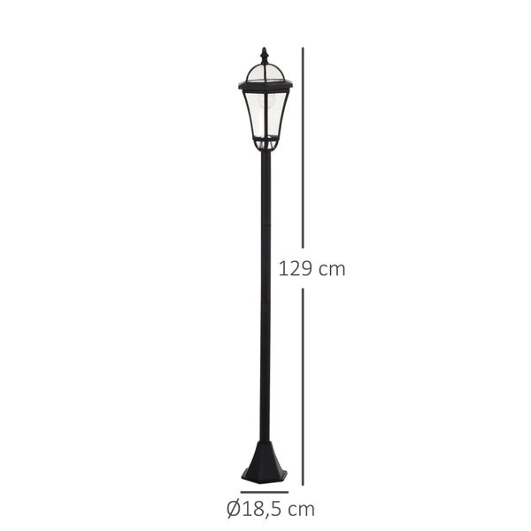 Outsunny Solar Gartenlaterne, Gartenleuchte mit LED, 6 Stdn., Ø18,5 x H129 cm, ABS, Schwarz