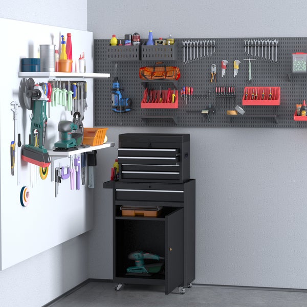 DURHAND, Werkstattwagen, Werkzeugschrank, L60x B28 x H104,5 cm, Metall, Schwarz