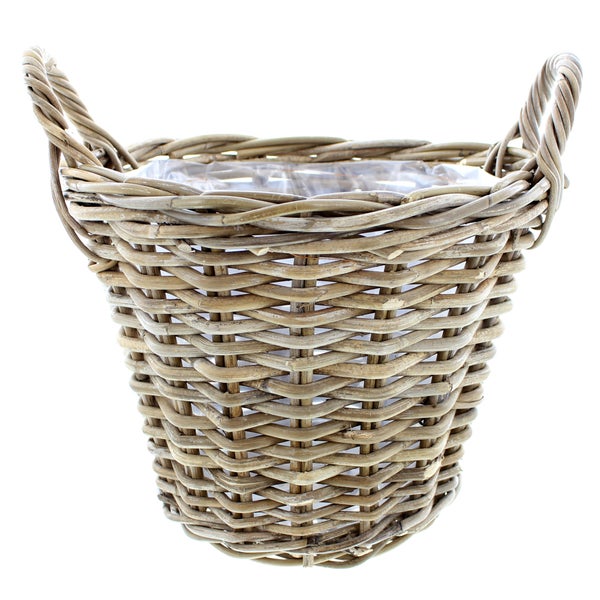 FRANK FLECHTWAREN | Pflanzkorb Rattan, groß, RATTAN, ca. Ø 40 x 30 cm