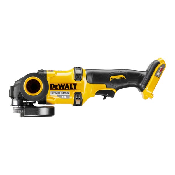 DeWalt Akku-Winkelschleifer 54 Volt bürstenlos mit Schutzhaube und ergonomischem Handgriff.