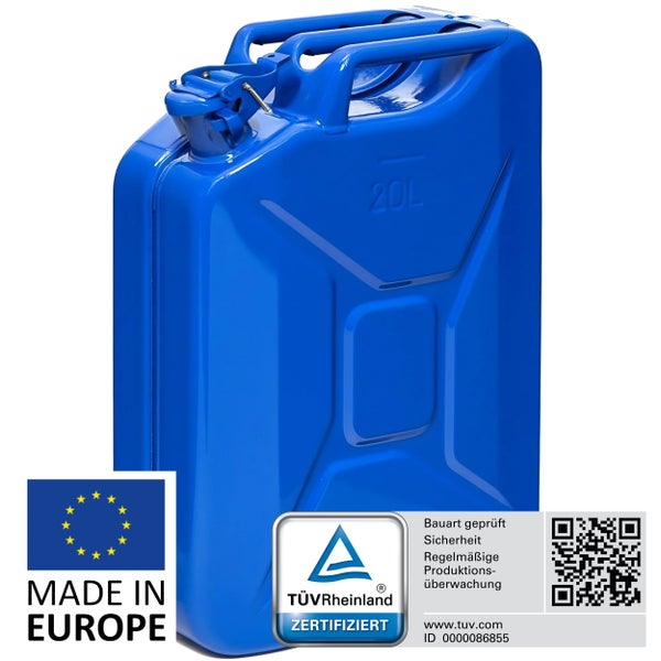 Blauer 20 Liter Kraftstoffkanister mit Tragegriff