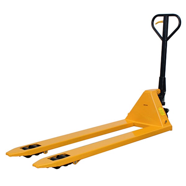 Gelber Gabelhubwagen für den Transport von Lasten