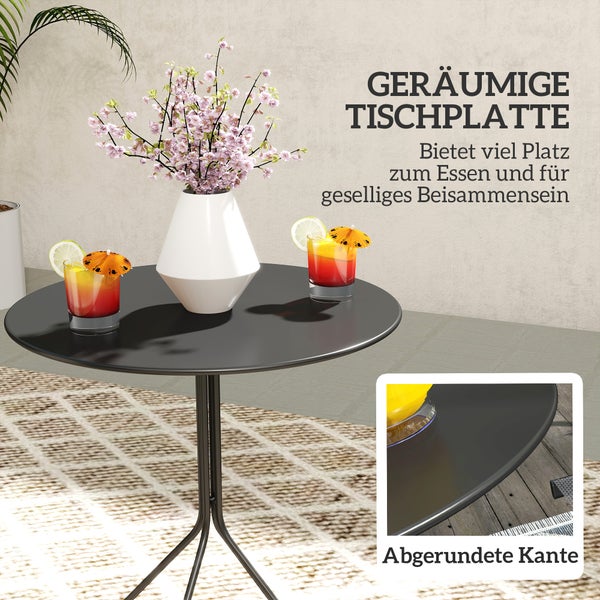 Outsunny Gartentisch klappbar Ø60 x 71 cm, Wetterfest Balkontisch aus Stahl, Rund Beistelltisch mit Fußpolster, Esstisch Outdoor, Campingtisch, Terrassentisch für Garten Terrasse Balkon Schwarz