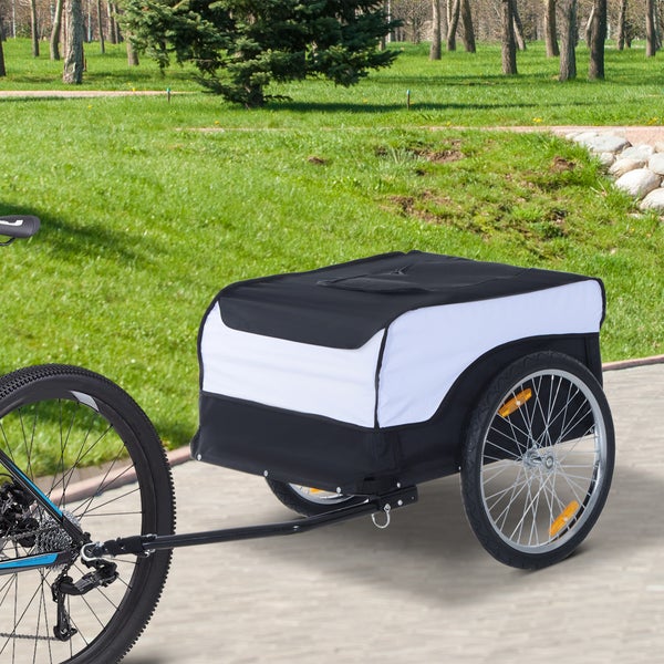HOMCOM Fahrradanhänger, Lastenanhänger, Belastbarkeit max. 40 kg, 140 x 77 x 65 cm, Stahl, Oxford, Weiß+Schwarz