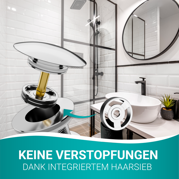 Engelbach® Universal Waschbecken Ablaufgarnitur - Pop up Ablaufventil mit und ohne Überlauf inklusive Einbauanleitung