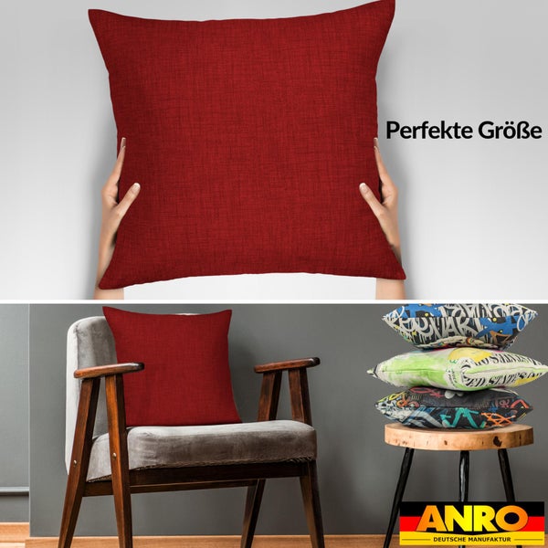 Kissenhülle Rot 60x60cm mit Füllung Leinenoptik