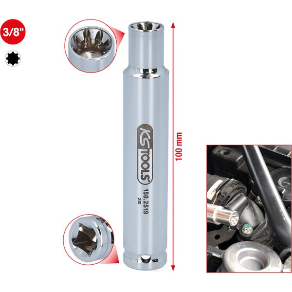 KS Tools Logo, 3/8-Zoll-Steckschlüssel, Innenvielzahn, circa 100 Millimeter lang