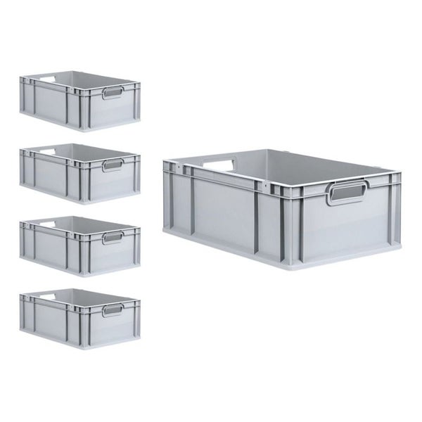 PROREGAL Spar Set 5x Eurobox Nextgen Economy Mit Scharnierdeckel & Schwarzen Schiebeschnappverschlüssen Griffe Offen HxBxT 22 x 40 x 60 cm 44 Liter
