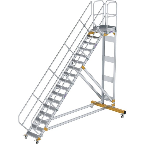 Günzburger Steigtechnik Plattformtreppe 45° fahrbar Stufenbreite 0,6 m 17 Stufen Aluminium geriffelt - 600777