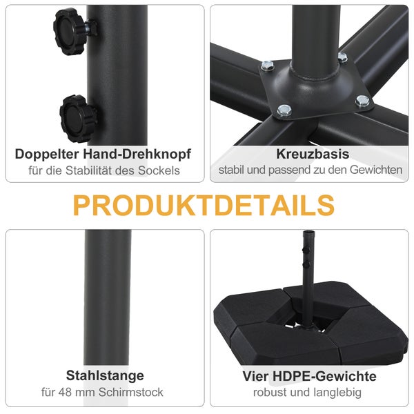 Outsunny Sonnenschirmständer, 80cm x 80cm x 56cm, HDPE, Schwarz