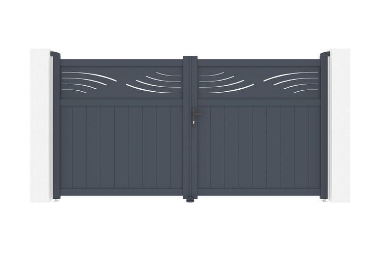 Drehtor 3m HALTI H.160cm graues Aluminium + 2 Pfosten 20x20cm H.190cm