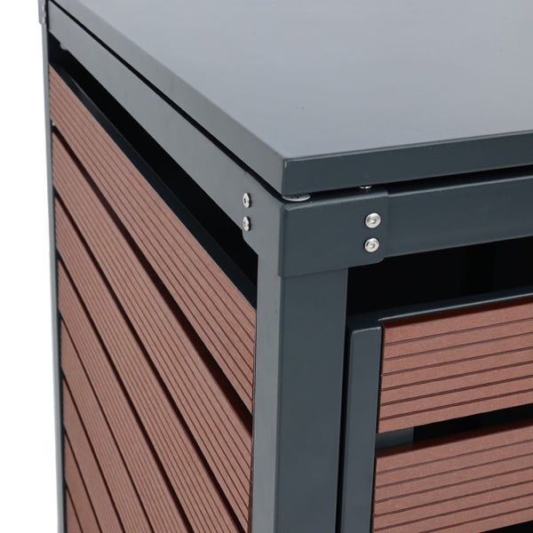 Detailansicht eines Mülltonnenbox-Systems mit horizontalen Lamellen.