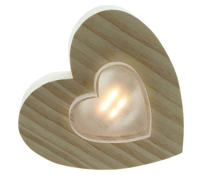 FRANK FLECHTWAREN | LED-Deko Liegendes Herz, HOLZ, KUNSTSTOFF, 15 x 4 x 15 cm