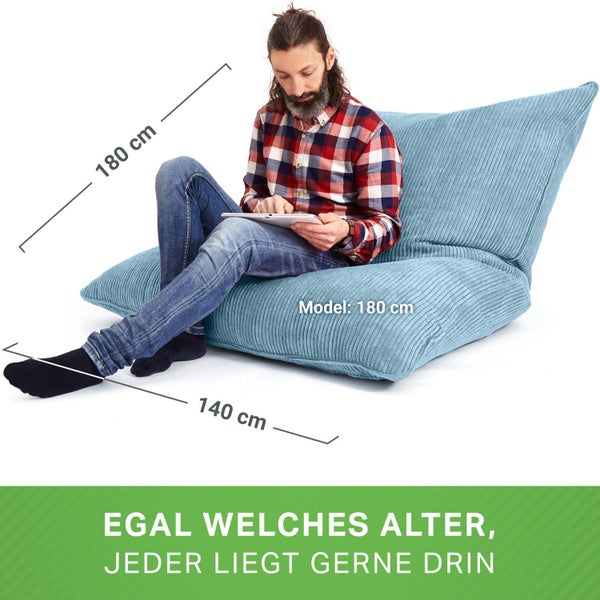 Green Bean XXL Sitzsack aus Cordstoff 370 Liter EPS-Perlen Füllung - Kuschelig Weich Robust & Waschbarem-Stoff Bodenkissen Liegekissen Sitzkissen - Hellblau