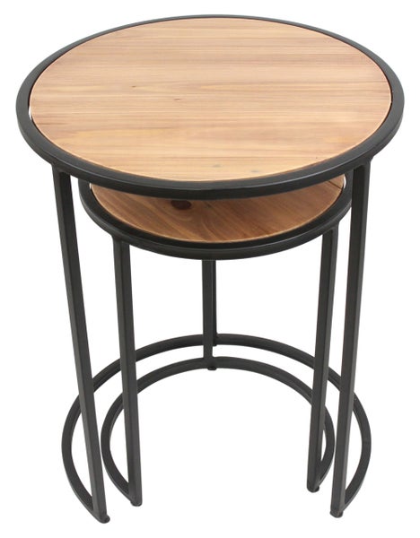 FRANK FLECHTWAREN | Beistelltisch Circle, 2er Set, METALL, HOLZ, 30 x 30 x 40 cm, 40 x 40 x 50 cm