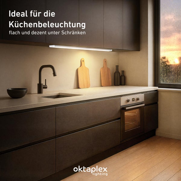 Riva LED Unterbauleuchte flach 90cm neutralweiß 4000K silber mit Schalter Unterschrankleuchte Küche mit Kabel