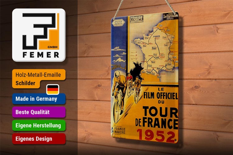 Blechschild Spruch 20x30cm le film Fahrrad Tour France 1952
