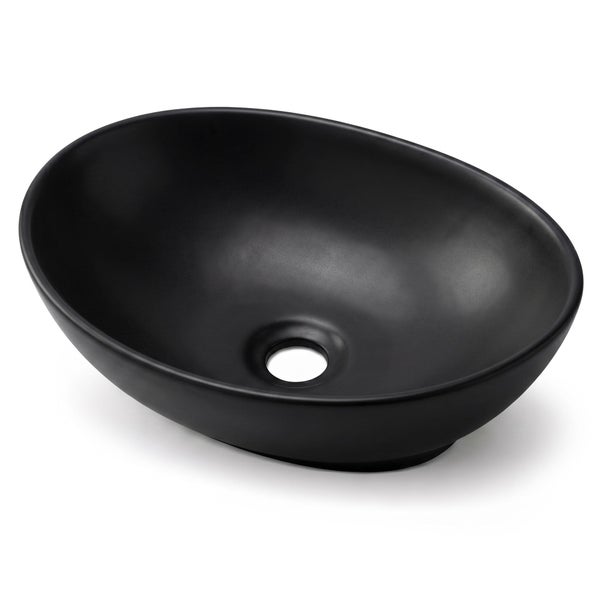 Ovales Aufsatzwaschbecken aus Keramik in Schwarz matt.
