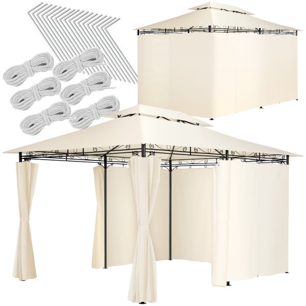 Gartenpavillon tectake Emine inklusive Spannseilen und Heringen 4 x 3 m creme