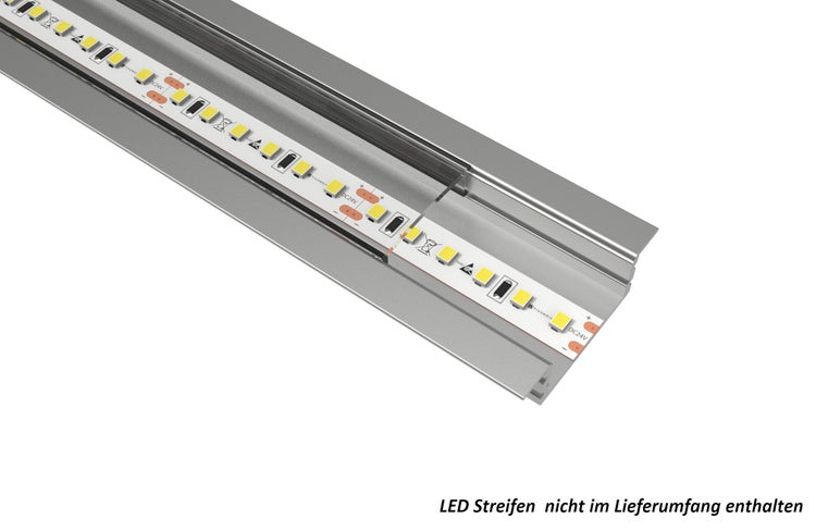 TIVENDIS Led Alu Profil 2 m EF Komplett Set für Strip / Streifen bis 12 mm breit | Abdeckung transparent klar, Endkappen |  Einbau Fußleisten Flachprofil eloxiert