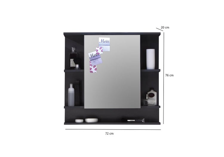 TetisBad Spiegelschrank 1 Tür, 5 offene Fächer Graphit Dekor, Spiegelglas. 72 X 20 X 76 cm