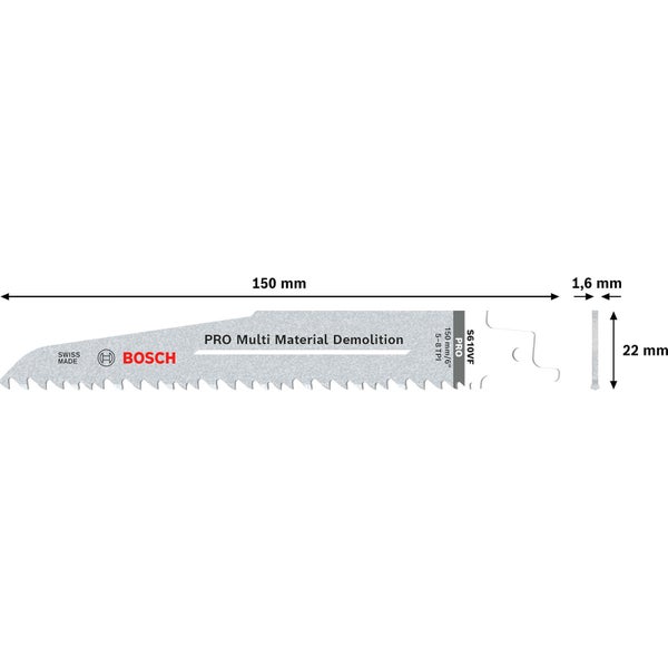 Bosch PRO Multi Material Demolition S610VF Blatt 1,6 x 22 x 150 mm 5-tlg. - 2608657608