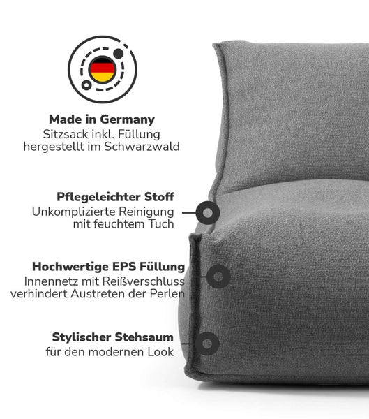 mokebo Sitzsack mit Hocker für Kinder und Erwachsene 'Der Sundowner', Bean Bag nachhaltig aus Recyclingstoff mit EPS-Perlen Füllung in Grau