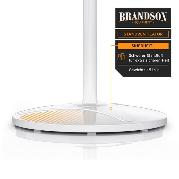 Brandson Standventilator 50W, Standlüfter 40 cm, Ventilator höhenverstellbar, Neigungswinkel 30° verstellbar, hoher Luftdurchsatz