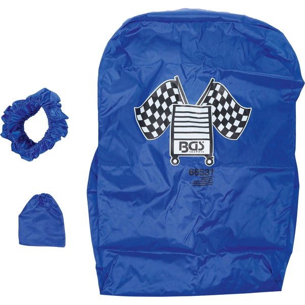 Universal Sitz- und Lenkrad-Schonbezug-Satz, dreiteilig, Polyester, blau, BGS technic Logo, zum Schutz des Fahrzeuginnenraums.