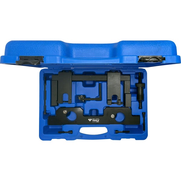 Motor-Einstellwerkzeugsatz in geöffnetem blauen Koffer