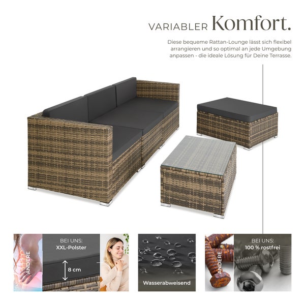 Rattan Lounge tectake Florenz mit Sicherheitsglasplatte für 3 bis 4 Personen natur