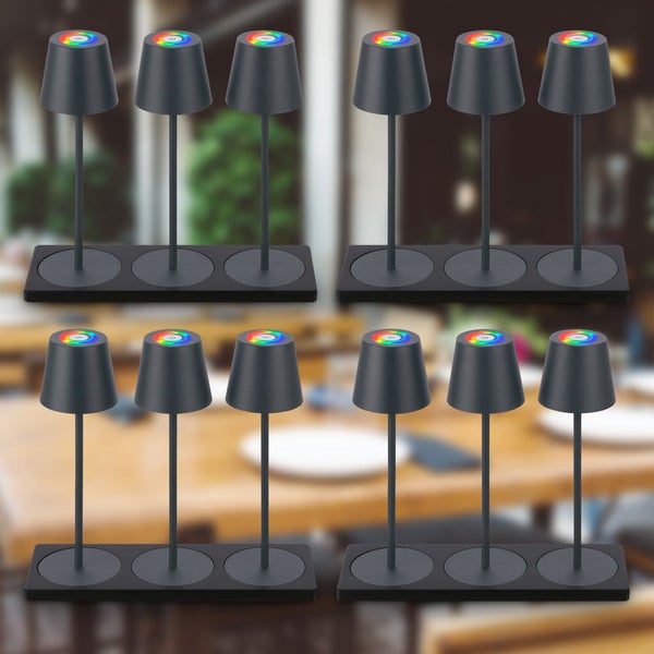 4x 3er Set LED Akku Tischleuchte, Ladestation, RGB, Touchdimmer, Ø12 x 36 cm, Anthrazit