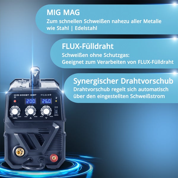 STAHLWERK Schweißgerät MIG MAG 200 ST IGBT Schutzgas mit 200 Ampere MMA E-Hand