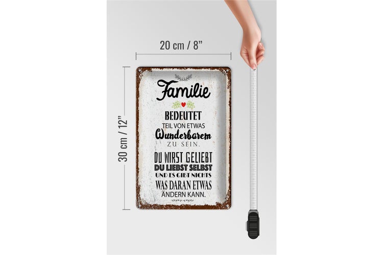 Blechschild Spruch Familie Teil von etwas wunderbarem 20x30cm
