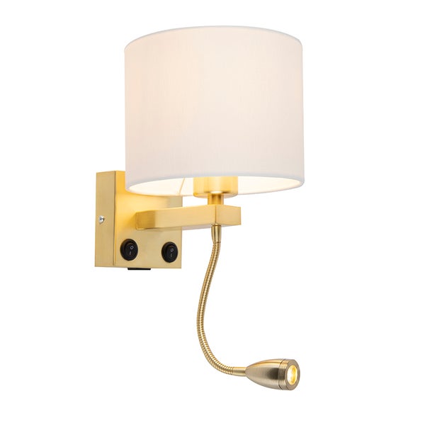 Goldene USB Wandlampe mit weißem Schirm - Brescia Combi